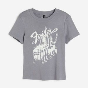 H&M Grey Printed  “Fender Guitar” T-Shirt - Size: Medium - NEW WITH TAGS